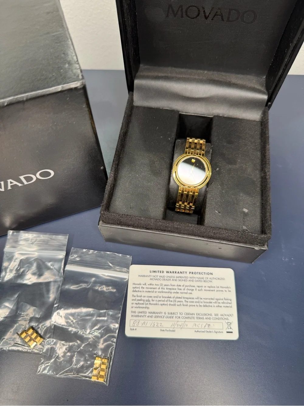 Movado Gold and Black Museum Dial Watch in Presentation Box